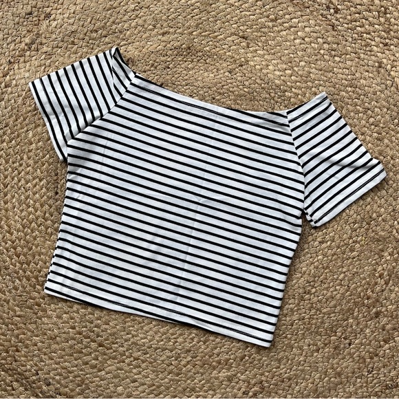 None Tops - SOLD ❌ Striped Boat Neck Crop Top